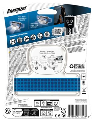 Lampe frontale LED Energizer 200 lumens 1FENVISION80 autonomie 7h fonctionne avec 3 piles AAA (LR03)