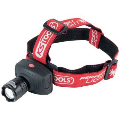 Lampe frontale LED KS Tools 550.1238 140 lm à piles, portée 100 m, autonomie 3 h, rouge noir.
