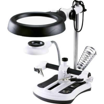 Lampe-loupe LED TO-7427316 - Grossissements 2,5x, 5x, 6x, 10x.