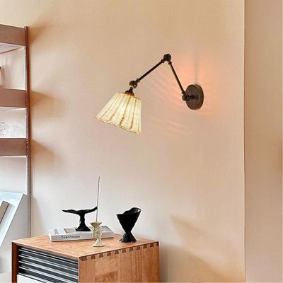 Lampe murale avec bras extensible et abat-jour en rotin style rustique E27 'Raul' - Chandeliers en osier vintage, pliable et