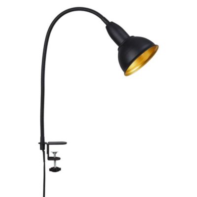 Lampe pince rétro E14 métal noir or D.114mm bras flexible 50cm IP20 lumière blanche chaude lampe bureau