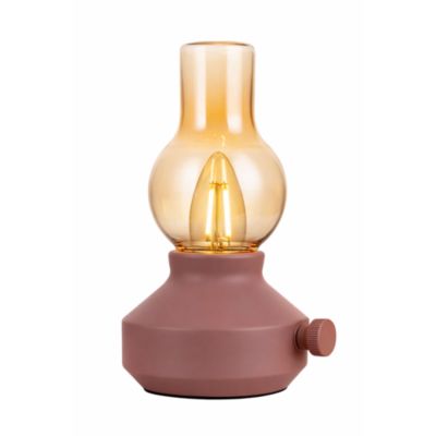 Lampe portable et rechargeable LED intégrée, en métal rose et verre, H. 22 cm Hexagone Luciole