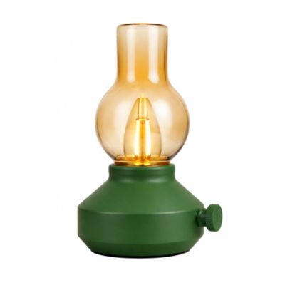 Lampe portable et rechargeable LED intégrée, en métal vert et verre, H. 22 cm Hexagone Luciole