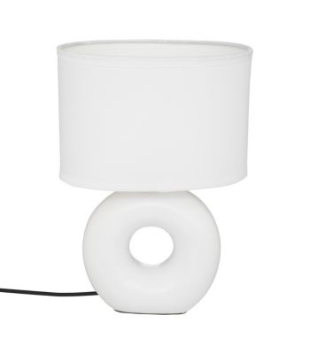 Lampe à poser Blanc mat pied en céramique et abat-jour en coton H 25 cm