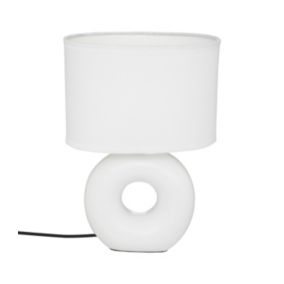 Lampe à poser Blanc mat pied en céramique et abat-jour en coton H 25 cm