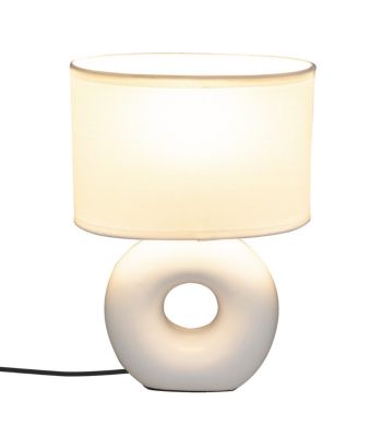 Lampe à poser Blanc mat pied en céramique et abat-jour en coton H 25 cm