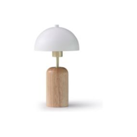 Lampe  à poser champignon en bois et métal - D. 20 x H. 35,5 cm - Naturel et blanc - TANTA