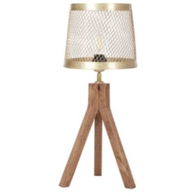 Lampe à poser en bois de manguier foncé et laiton BEKI