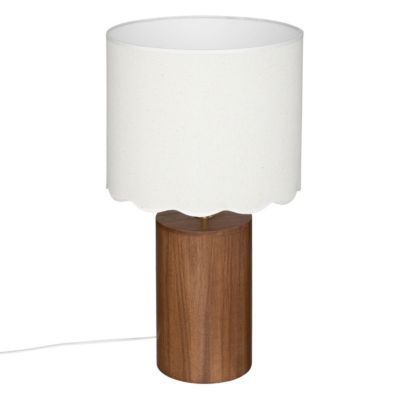 Lampe à poser en Bois et abat-jour Blanc dentelé  H 50 cm