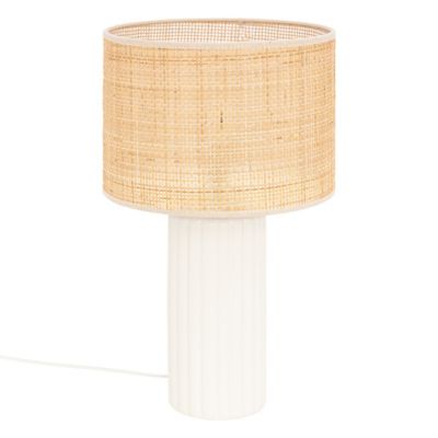 Lampe à poser en céramique Blanche et abat-jour en Rotin H 47 cm