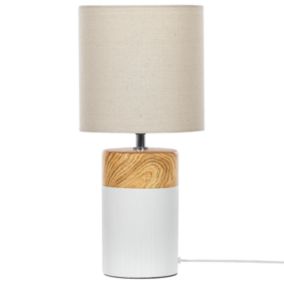 Lampe à poser en céramique blanche et bois clair ALZEYA