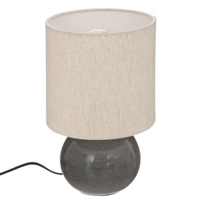 Lampe à poser en céramique Gris bleu et abat-jour coton H 28 cm