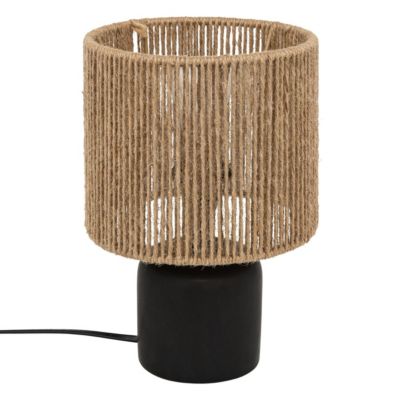 Lampe à poser en céramique Noir mat et Abat-jour en corde Beige