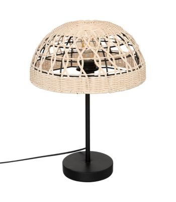 Lampe à poser en métal Noir et abat-jour en Rotin H 41.5 cm