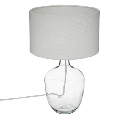 Lampe à poser en Verre et Abat-jour en coton Blanc H 43.5 cm