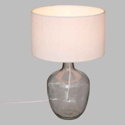 Lampe à poser en Verre et Abat-jour en coton Blanc H 43.5 cm