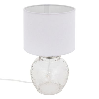 Lampe à poser en verre martelé et abat-jour en Lin Blanc H 30 cm