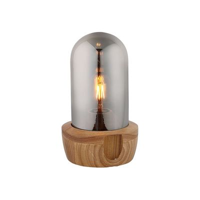 Lampe à poser en verre teinté gris et socle bois - GIRO