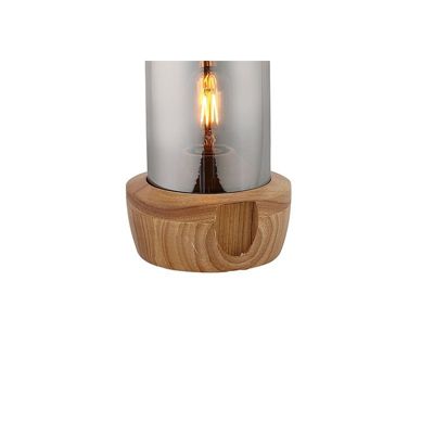 Lampe à poser en verre teinté gris et socle bois - GIRO