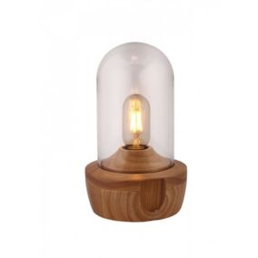 Lampe à poser en verre transparent et socle bois - GIRO