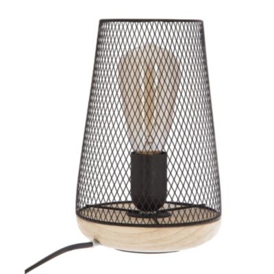 Lampe à poser grille et bois (hauteur 23 cm - Noir)