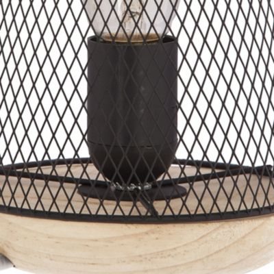 Lampe à poser grille et bois (hauteur 23 cm - Noir)