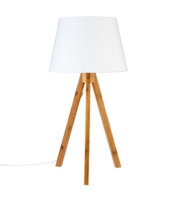 Lampe à poser Pied en Bambou et Abat-jour Blanc H 55 cm