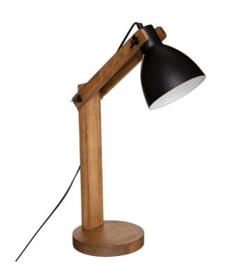 Lampe à poser Pied en Bois et Abat-jour en Métal Noir H 56 cm