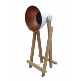 Lampe à poser projecteur blanc en bois et métal - OXI