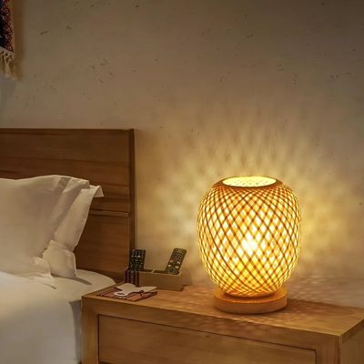Lampe à poser QUITO en bambou avec socle en bois