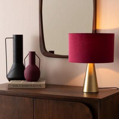 Lampe à poser Siana velours rouge rubis H35cm - Atmosphera