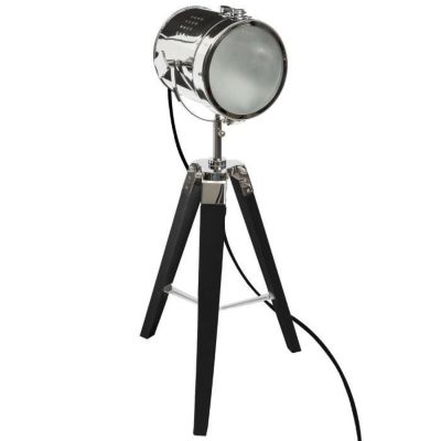 Lampe Projecteur en métal et pied en Bois brossé noir H 68 cm