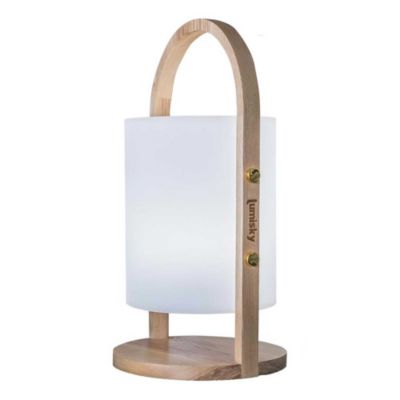 Lampe sans fil LED intégrée dimmable 5W Woody Lumisky bois blanc l.18 x H. 39 x P.18 x Ø 18 cm