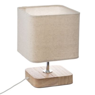 Lampe socle en bois style scandinave (14.5x14.5x21 cm - Ivoire)