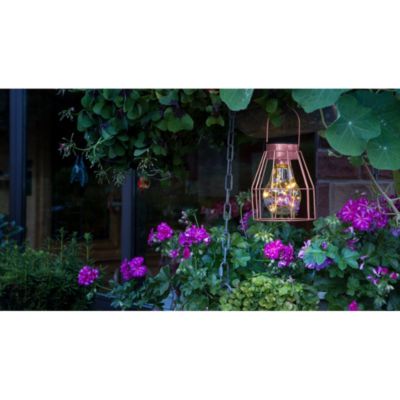 Lampe solaire cuivrée à poser ou à suspendre- Hauteur 24cm- 7 LED blanc chaud- 7 Lumens- Eclairage extérieur Jardin
