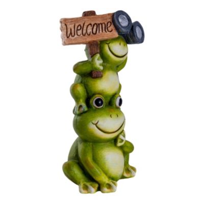 Lampe solaire LED Grenouille terrasse jardin plastique vert extérieur hauteur 45cm LED fixes
