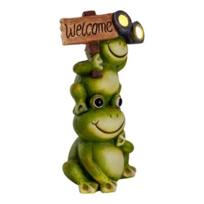 Lampe solaire LED Grenouille terrasse jardin plastique vert extérieur hauteur 45cm LED fixes