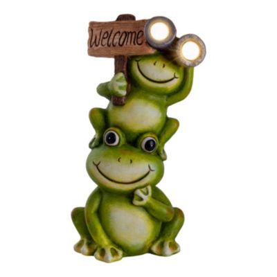 Lampe solaire LED Grenouille terrasse jardin plastique vert extérieur hauteur 45cm LED fixes