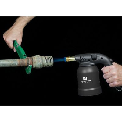 Lampe à souder à gaz Professionnelle Utilisation 360 degrés Chalumeau Gaz Allumage piezo 4 Cartouches gaz Perçables KEMPER