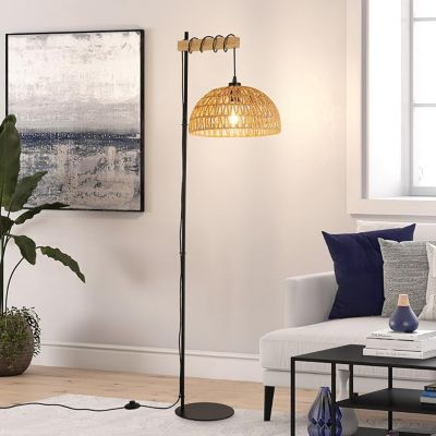 Lampe sur pied en bois avec abat-jour en corde de jute beige "SALVIA" - E27