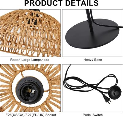 Lampe sur pied en bois avec abat-jour en corde de jute beige "SALVIA" - E27