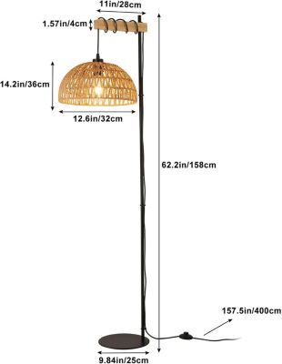 Lampe sur pied en bois avec abat-jour en corde de jute beige "SALVIA" - E27
