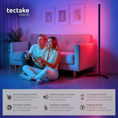 Lampe sur pied LED 16 millions de couleurs, plus de 200 effets lumineux noir/blanc