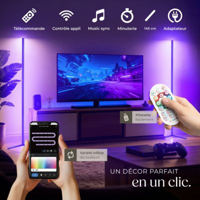 Lampe sur pied LED 16 millions de couleurs, plus de 200 effets lumineux noir/blanc