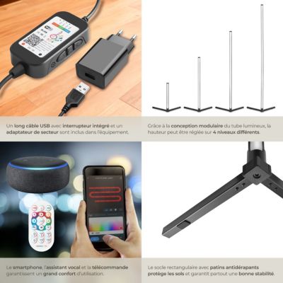 Lampe sur pied LED 16 millions de couleurs, plus de 200 effets lumineux noir/blanc