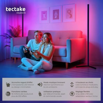 Lampe sur pied LED 16 millions de couleurs, plus de 200 effets lumineux noir/blanc
