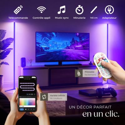 Lampe sur pied LED 16 millions de couleurs, plus de 200 effets lumineux noir/blanc