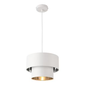 Lampe à Suspendre Moderne Suspension Design Douille E27 60w En Métal Et Textile Diamètre 30 Cm Blanc Argenté lux.pro