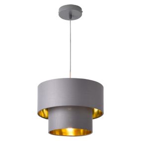 Lampe à Suspendre Moderne Suspension Design Douille E27 60w En Métal Et Textile Diamètre 30 Cm Gris Doré lux.pro