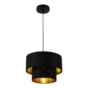 Lampe à Suspendre Moderne Suspension Design Douille E27 60w En Métal Et Textile Diamètre 30 Cm Noir Doré lux.pro